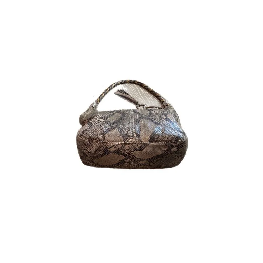 Brighton Snake Print Leather Large Shoulder Bag w Charm Braided Handle